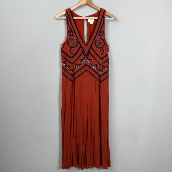 Maeve Anthropologie Desert Embroidered Jumpsuit Women's 2 Orange Wide Leg Crop - Picture 6 of 16